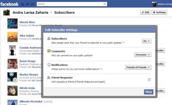 subscribers settings